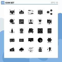 Pack of 25 creative Solid Glyphs of connect website design communication website monitor Editable Vector Design Elements