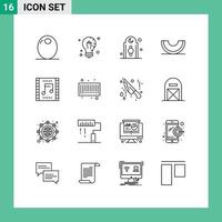 universal icono símbolos grupo de dieciséis moderno contornos de melón comida ligero baya torre editable vector diseño elementos