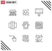 Set of 9 Vector Outlines on Grid for smart phone residential flats brush flats building Editable Vector Design Elements