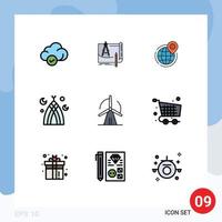 Group of 9 Filledline Flat Colors Signs and Symbols for month world paper point global Editable Vector Design Elements