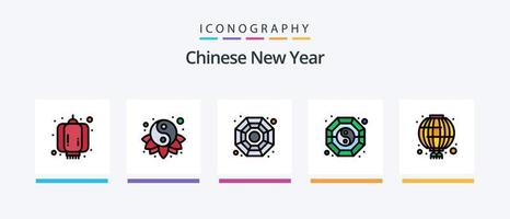 chino nuevo año línea lleno 5 5 icono paquete incluso Navidad. día festivo. árbol. arándano. baya. creativo íconos diseño vector