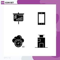 4 Universal Solid Glyphs Set for Web and Mobile Applications bar timer devices tablet apartment Editable Vector Design Elements