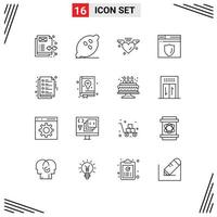 16 Creative Icons Modern Signs and Symbols of education notes loving shield web server Editable Vector Design Elements