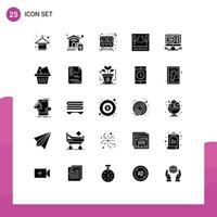 Modern Set of 25 Solid Glyphs and symbols such as monitor party internet event transport Editable Vector Design Elements