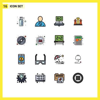 grupo de dieciséis moderno plano color lleno líneas conjunto para tecnología estrategia libro computadora estudiar editable creativo vector diseño elementos