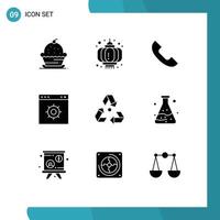 User Interface Pack of 9 Basic Solid Glyphs of eco webpage celebration internet mobile Editable Vector Design Elements