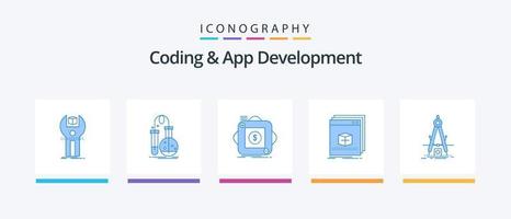 Coding And App Development Blue 5 Icon Pack Including app. mobile. lab. application. store. Creative Icons Design vector