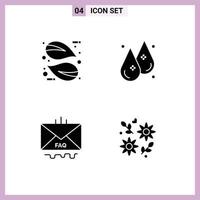 Mobile Interface Solid Glyph Set of 4 Pictograms of eco contact plant liquid help Editable Vector Design Elements