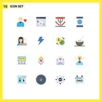 Set of 16 Modern UI Icons Symbols Signs for news anchor female anchor drink world cell Editable Pack of Creative Vector Design Elements