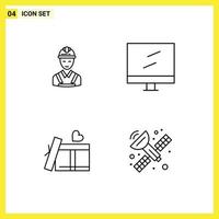 Set of 4 Modern UI Icons Symbols Signs for worker heart construction display communication Editable Vector Design Elements