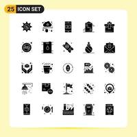 Pack of 25 Modern Solid Glyphs Signs and Symbols for Web Print Media such as birthday paper application checklist clipboard Editable Vector Design Elements