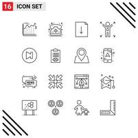 User Interface Pack of 16 Basic Outlines of check multimedia document arrow man Editable Vector Design Elements