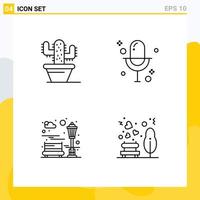 Line Pack of 4 Universal Symbols of cactus park audio record garden Editable Vector Design Elements