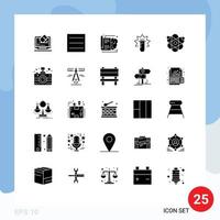 Mobile Interface Solid Glyph Set of 25 Pictograms of science biology knowledge atom medical Editable Vector Design Elements