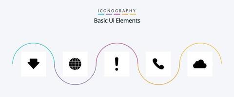 Basic Ui Elements Glyph 5 Icon Pack Including storage. cloud. danger. call. mobile vector