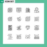 Mobile Interface Outline Set of 16 Pictograms of medal focus estate goal target Editable Vector Design Elements