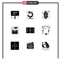 Group of 9 Modern Solid Glyphs Set for basket product science marketing heart beat Editable Vector Design Elements