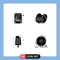 Modern Set of 4 Solid Glyphs Pictograph of data ice cream storage holiday sweet Editable Vector Design Elements