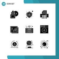 Pack of 9 creative Solid Glyphs of control picture security image frame Editable Vector Design Elements