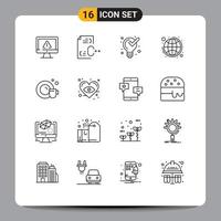 Modern Set of 16 Outlines and symbols such as strategy global business development global product Editable Vector Design Elements