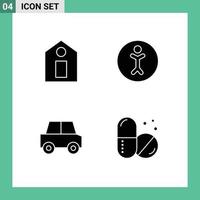 4 Universal Solid Glyph Signs Symbols of label vehicles accessibility automobile hospital Editable Vector Design Elements