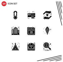 Universal Icon Symbols Group of 9 Modern Solid Glyphs of protection construction business company architecture Editable Vector Design Elements