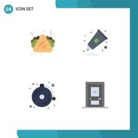 Set of 4 Vector Flat Icons on Grid for fast food bell sandwich arts building Editable Vector Design Elements