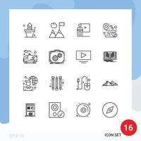 16 User Interface Outline Pack of modern Signs and Symbols of map location business destination speaker Editable Vector Design Elements