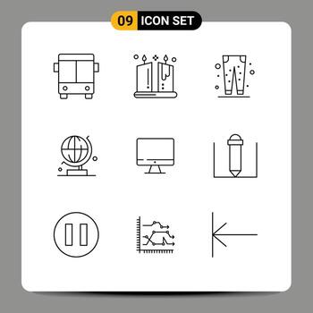 Outline Pack of 9 Universal Symbols of monitor science trouser globe shopping Editable Vector Design Elements