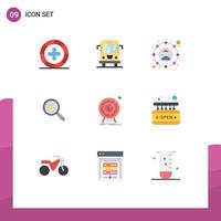 Pictogram Set of 9 Simple Flat Colors of goal kitchen truck frying share Editable Vector Design Elements