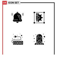 Set of 4 Modern UI Icons Symbols Signs for bell socket creative pen electrician Editable Vector Design Elements