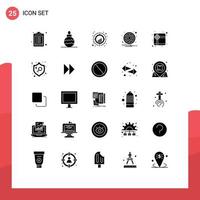 25 Thematic Vector Solid Glyphs and Editable Symbols of gift options plot setting gear Editable Vector Design Elements