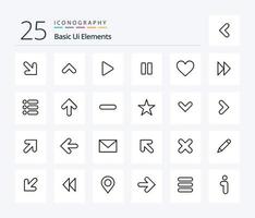 Basic Ui Elements 25 Line icon pack including sign. love. media. vedio. media vector