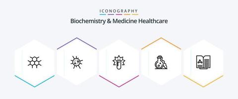 Biochemistry And Medicine Healthcare 25 Line icon pack including report. medical. test . medical. lab vector