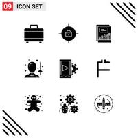 User Interface Pack of 9 Basic Solid Glyphs of setting mobile growth sword fencing Editable Vector Design Elements