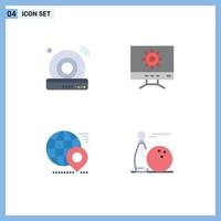 Set of 4 Vector Flat Icons on Grid for cd map internet design location Editable Vector Design Elements