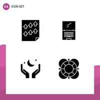 Set of 4 Vector Solid Glyphs on Grid for data laptop paper monitor hand Editable Vector Design Elements