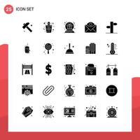 Mobile Interface Solid Glyph Set of 25 Pictograms of address email bowl contact us communication Editable Vector Design Elements