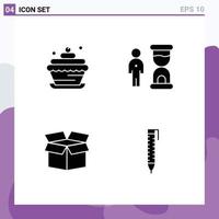 Set of 4 Vector Solid Glyphs on Grid for bakery box cupcake food management product Editable Vector Design Elements