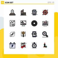User Interface Pack of 16 Basic Flat Color Filled Lines of data target monastery shape circular Editable Creative Vector Design Elements