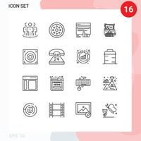 Group of 16 Modern Outlines Set for software computer safety website touch Editable Vector Design Elements