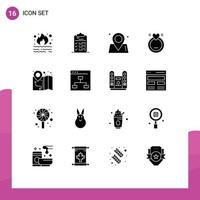 16 Thematic Vector Solid Glyphs and Editable Symbols of wedding merraige document ring way Editable Vector Design Elements