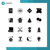 Pictogram Set of 16 Simple Solid Glyphs of digital memory tool card road sign Editable Vector Design Elements