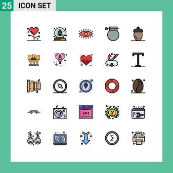 móvil interfaz lleno línea plano color conjunto de 25 pictogramas de arma militar árbol bomba diseño editable vector diseño elementos