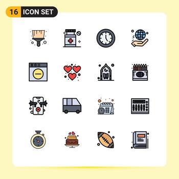dieciséis universal plano color lleno líneas conjunto para web y móvil aplicaciones Eliminar donar electrónica mundo caridad editable creativo vector diseño elementos