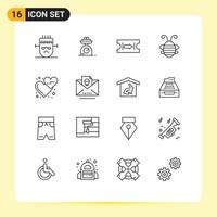 Set of 16 Commercial Outlines pack for emojis ladybug ticket ladybird beetle Editable Vector Design Elements