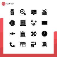 Set of 16 Modern UI Icons Symbols Signs for onward office text movie technology Editable Vector Design Elements