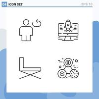 4 User Interface Line Pack of modern Signs and Symbols of avatar furniture loop rocket rest Editable Vector Design Elements