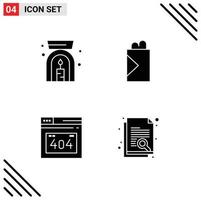 Modern Set of 4 Solid Glyphs Pictograph of aroma spa lamp document fast food error research Editable Vector Design Elements