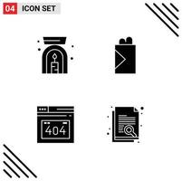 Modern Set of 4 Solid Glyphs Pictograph of aroma spa lamp document fast food error research Editable Vector Design Elements